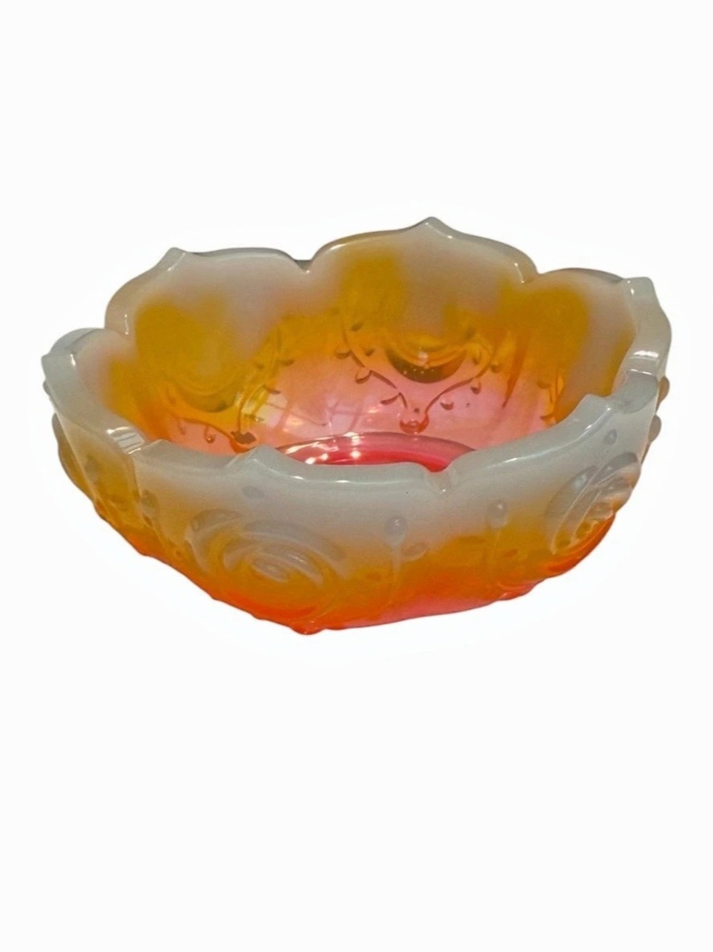 Handcrafted Resin Scalloped Bowl in Shades Of Orange With White